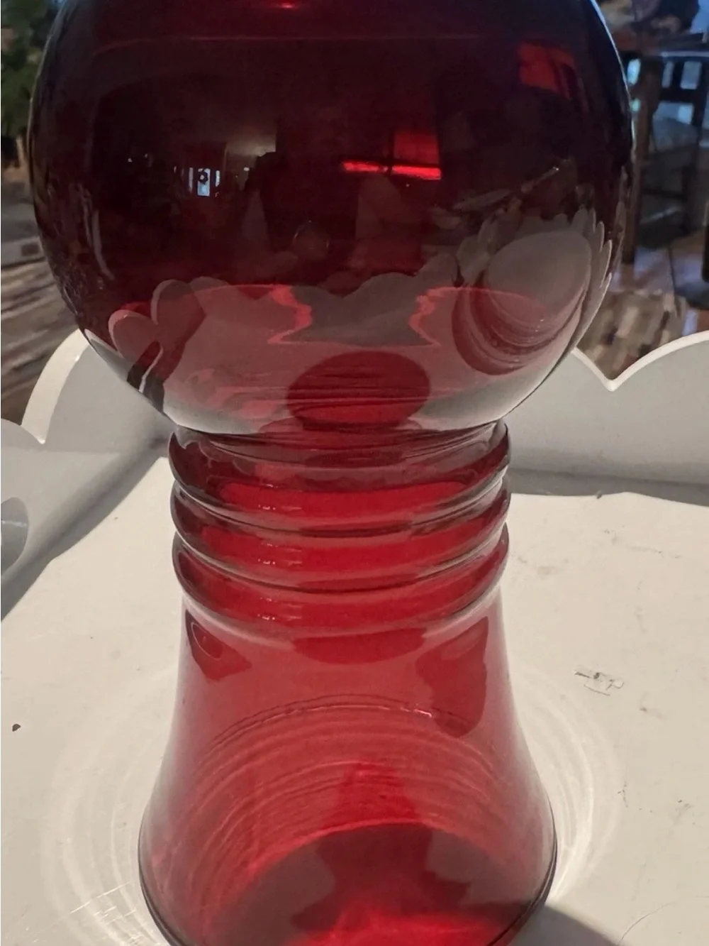 Vtg Ruby Red Anchor Hocking Ribbed Glass Vase 6.5” & Jeanette Fading Yellow/red